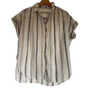 Madewell Women Striped Button‎ Down Shirt Short Sleeve Casual Top - Size S